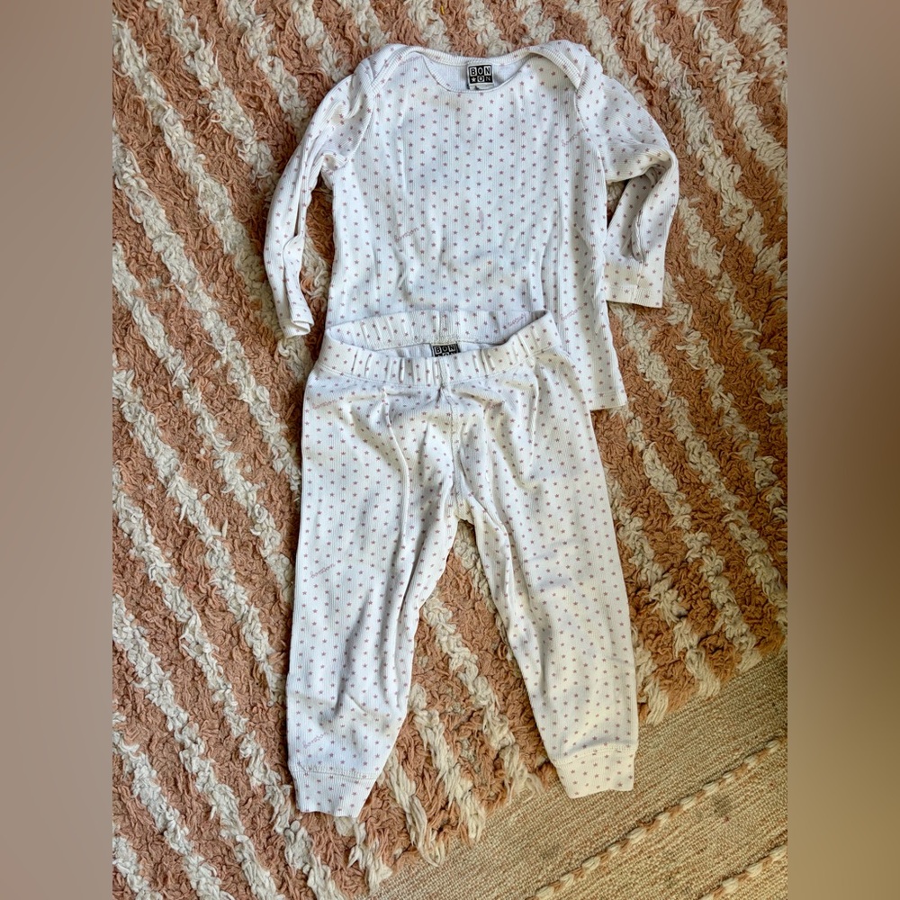 Bonton Ribbed Cotton Stars Pajama Set